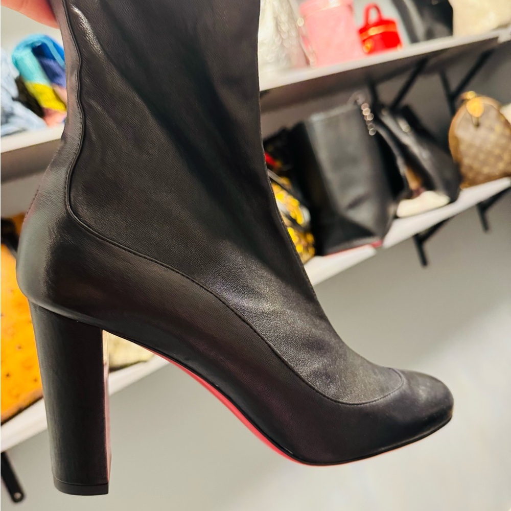 Christian Louboutin Black Heeled Boots with Signature Red Sole